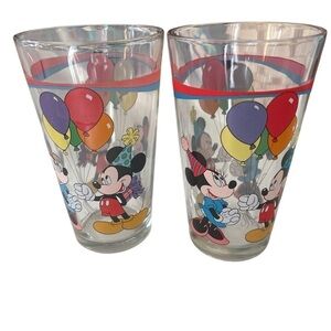 Disney Minnie and Mickey set of two glass 6 inch marked Gibson Tumblers 8 ounces